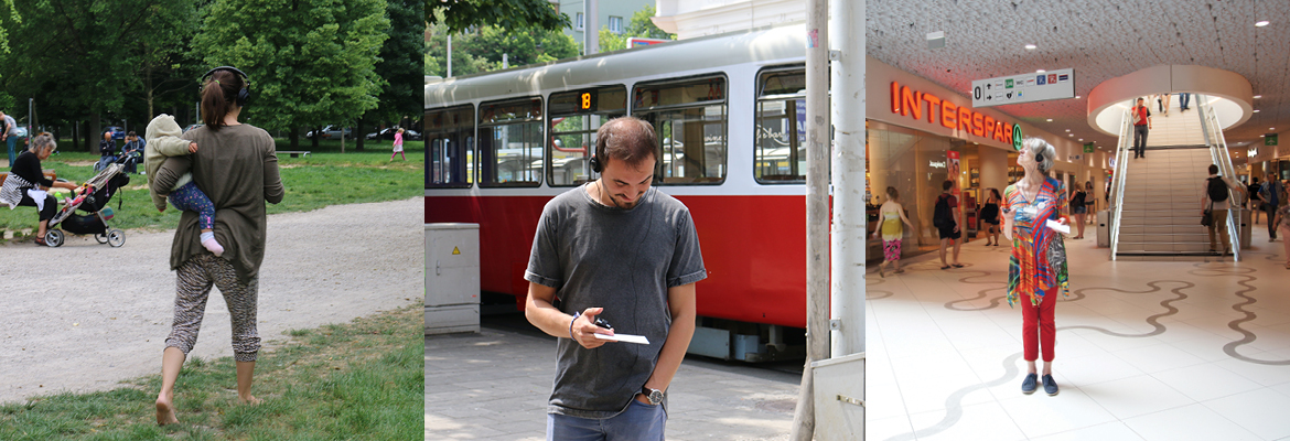 People using listening to sounds in the city